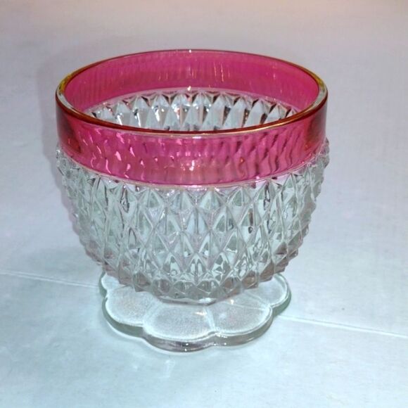 Vintage Indiana Glass Cranberry Rimmed Creamer Sugar Bowl & Underplate - Picture 8 of 10
